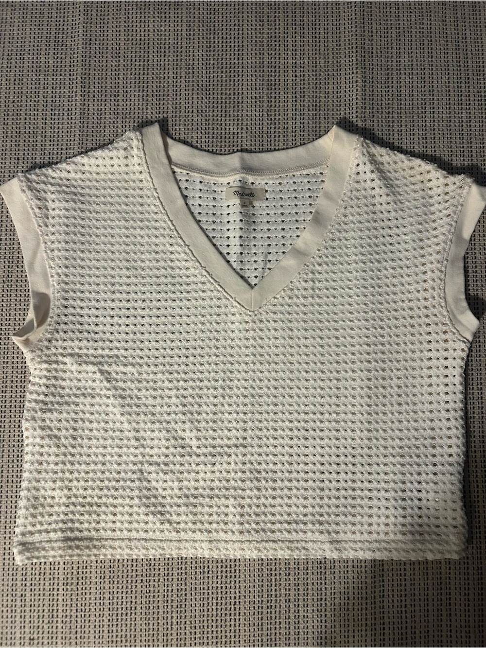 Madewell White Open-Knit V-Neck Crop Top